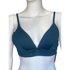 Shade & Shore Womens Triangle Bikini Top Size L (12-14) Blue Textured Swimwear